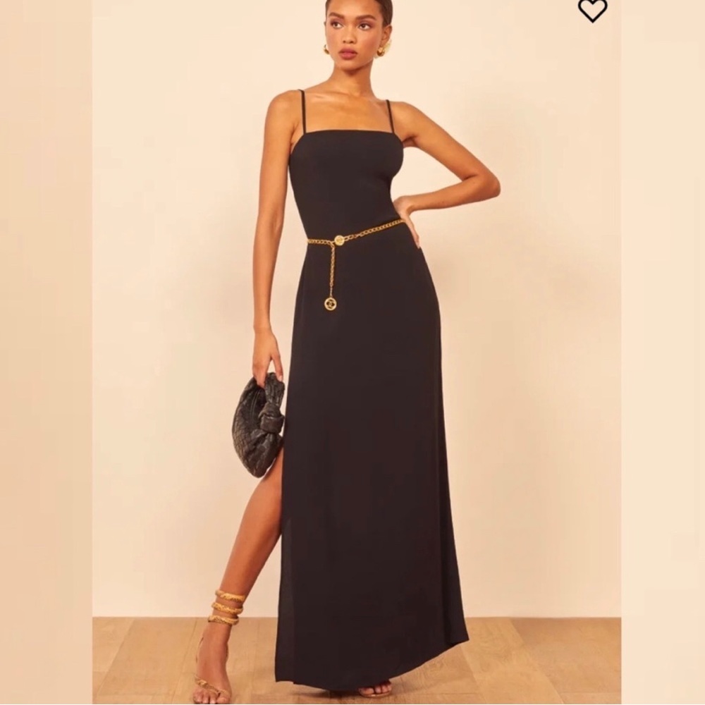Reformation black open back maxi dress